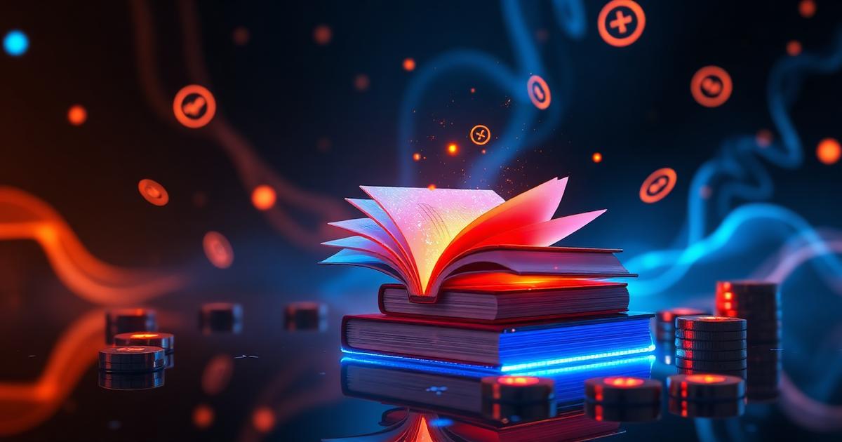 Livre lumineux et pièces symbolisant l'apprentissage du trading